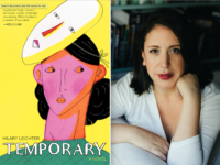 the cover of "Temporary" on the left and a headshot of author Hilary Leichter on the right