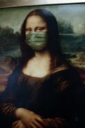 the Mona Lisa wearing a surgical mask