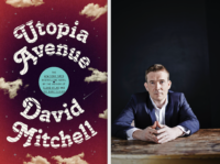 cover of Utopia Avenue and headshot of author David Mitchell